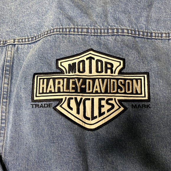 Vintage Harley Davidson Denim Jacket Embroidered Patch Blue Biker‎ XLARGE Men - Picture 9 of 12